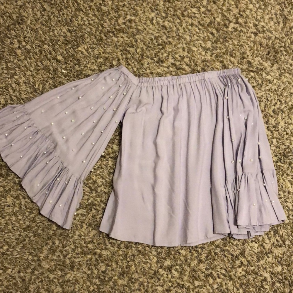 Lavender pearl off the shoulder blouse
